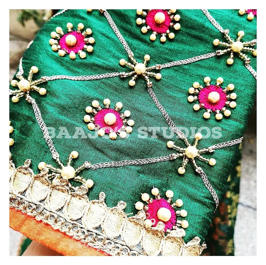 Close-up of Baajo's Studio hand embroidery and detailing